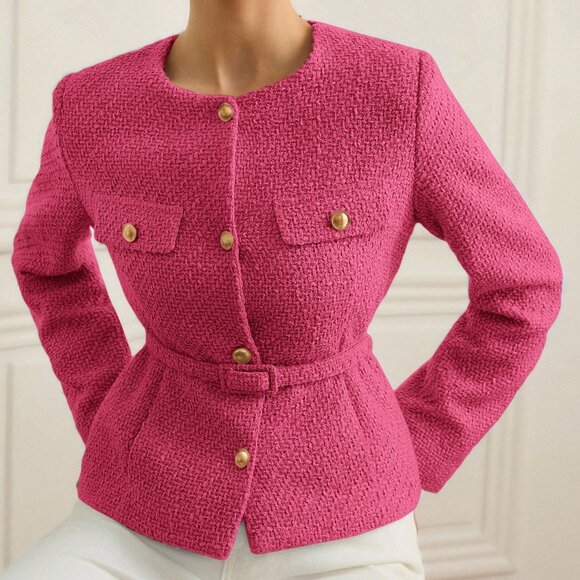Hot Pink Elegant Women's Tweed Fabric - Picture 4 of 6